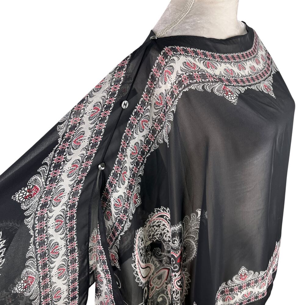 J Jill Poncho Two Way Semi Sheer Chiffon Multicolor Black Boho OS - Picture 12 of 16